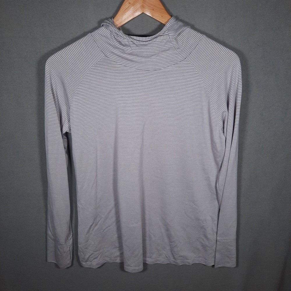 free fly performance bamboo Gray striped long sleeve womens hoodie size Large